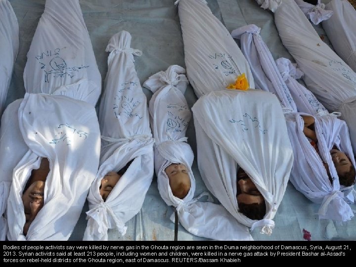 Bodies of people activists say were killed by nerve gas in the Ghouta region