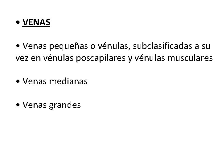  • VENAS • Venas pequeñas o vénulas, subclasificadas a su vez en vénulas
