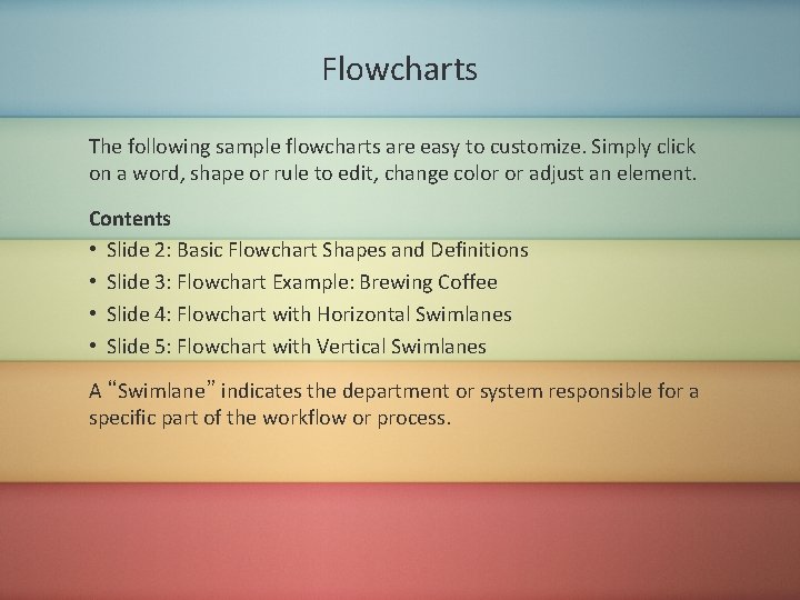 Flowcharts The following sample flowcharts are easy to customize. Simply click on a word,