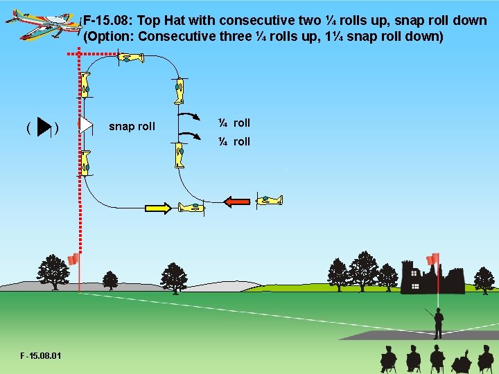 F-15. 08: Top Hat with consecutive two ¼ rolls up, snap roll down (Option: