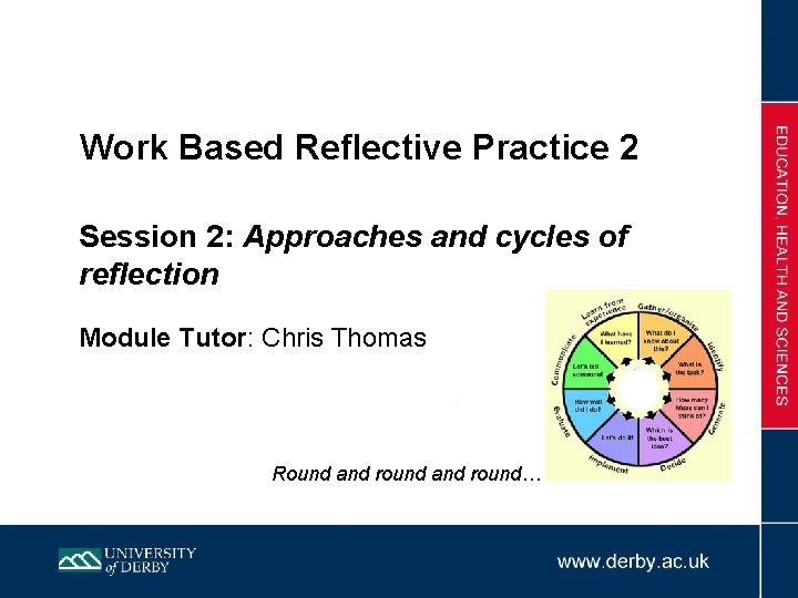 Work Based Reflective Practice 2 Session 2: Approaches and cycles of reflection Module Tutor:
