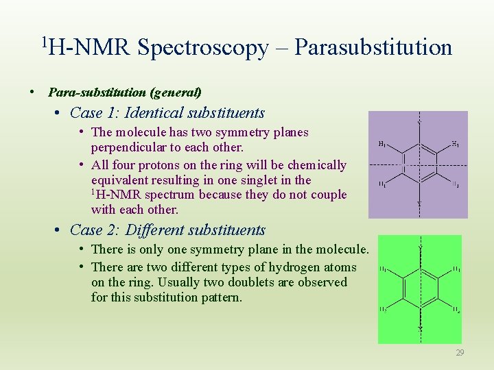 1 H-NMR Spectroscopy – Parasubstitution • Para-substitution (general) • Case 1: Identical substituents •
