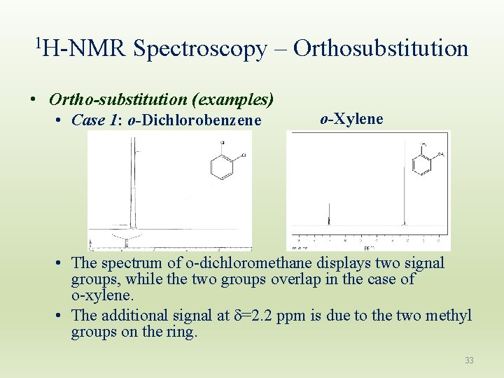 1 H-NMR Spectroscopy – Orthosubstitution • Ortho-substitution (examples) • Case 1: o-Dichlorobenzene o-Xylene •
