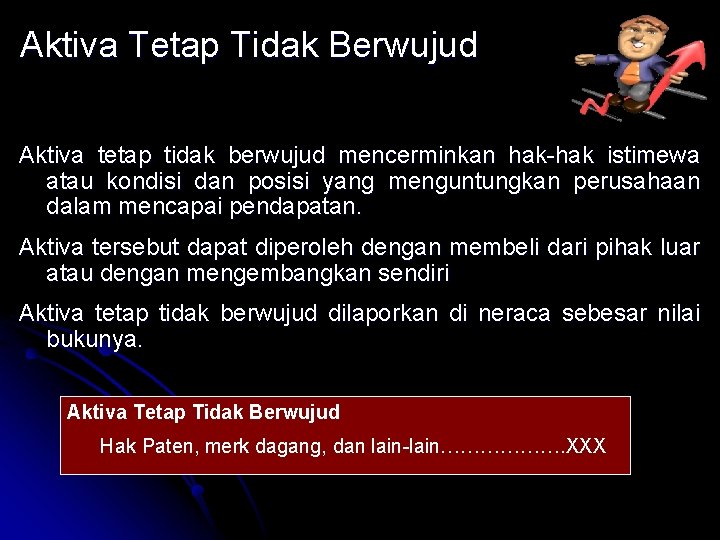 Aktiva Tetap Tidak Berwujud Aktiva tetap tidak berwujud mencerminkan hak-hak istimewa atau kondisi dan