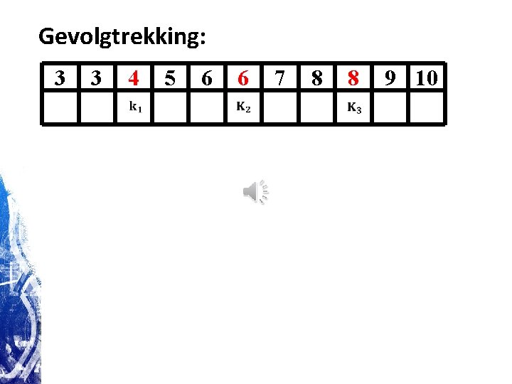 Gevolgtrekking: 3 3 4 5 6 6 7 8 8 9 10 Gevolgtrekking: 3 3 4 5 6 6 7 8 8 9 10