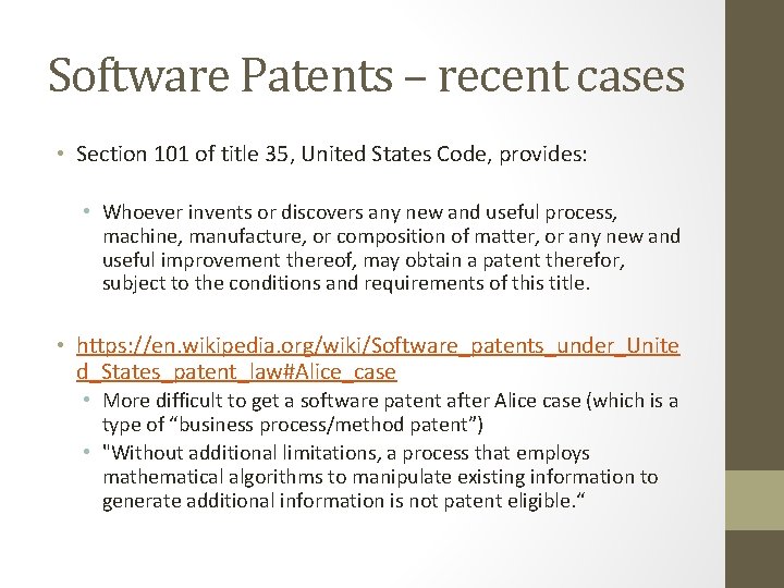 Software Patents – recent cases • Section 101 of title 35, United States Code, Software Patents – recent cases • Section 101 of title 35, United States Code,