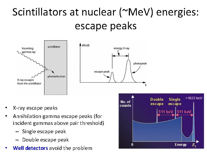 Scintillators at nuclear (~Me. V) energies: escape peaks • X-ray escape peaks • Annihilation