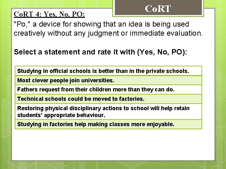 Co. RT 4: Yes, No, PO: "Po, " a device for showing that an