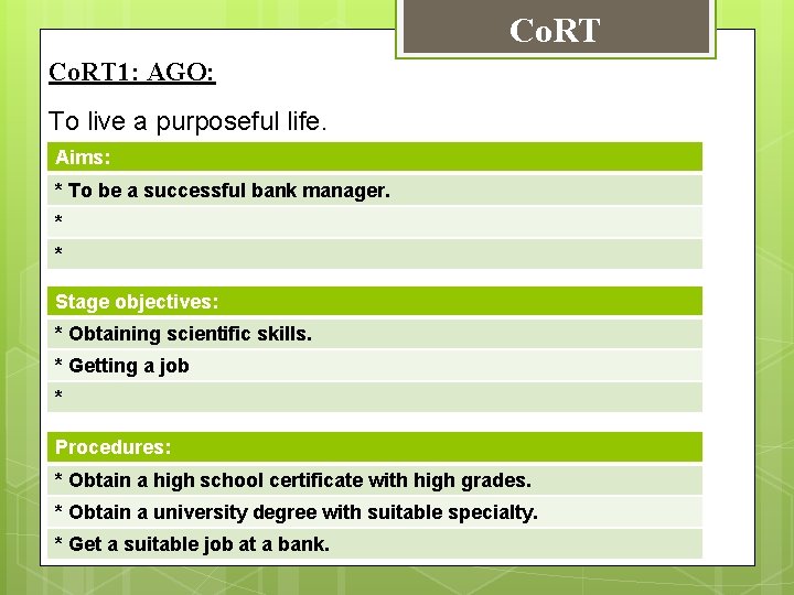 Co. RT 1: AGO: To live a purposeful life. Aims: * To be a Co. RT 1: AGO: To live a purposeful life. Aims: * To be a
