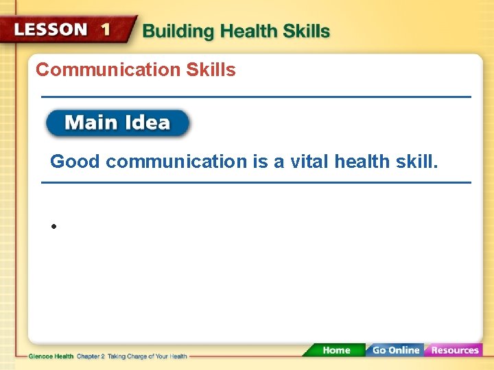 Communication Skills Good communication is a vital health skill. • 