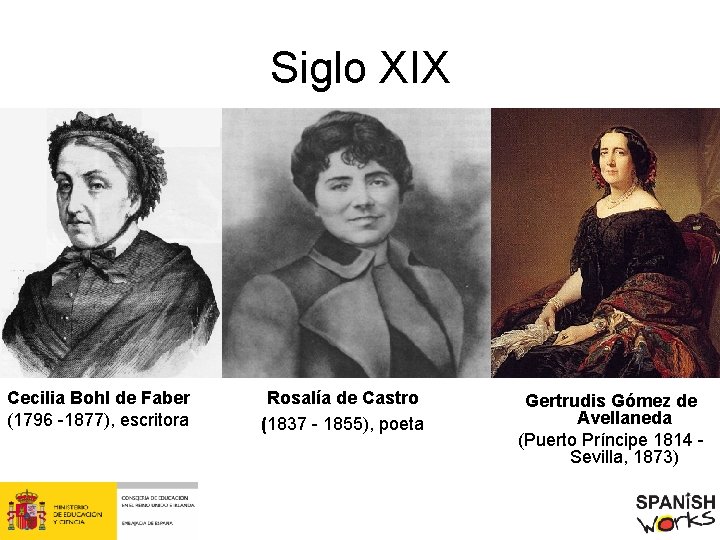 Siglo XIX Cecilia Bohl de Faber (1796 -1877), escritora Rosalía de Castro (1837 -