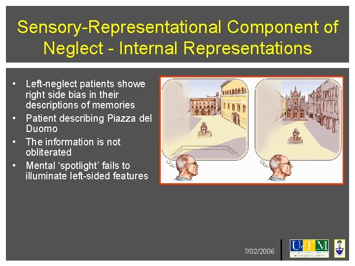 Sensory-Representational Component of Neglect - Internal Representations • Left-neglect patients showe right side bias Sensory-Representational Component of Neglect - Internal Representations • Left-neglect patients showe right side bias