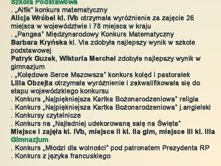 Szkoła Podstawowa. „Alfik” konkurs matematyczny Alicja Wróbel kl. IVb otrzymała wyróżnienie za zajęcie 26