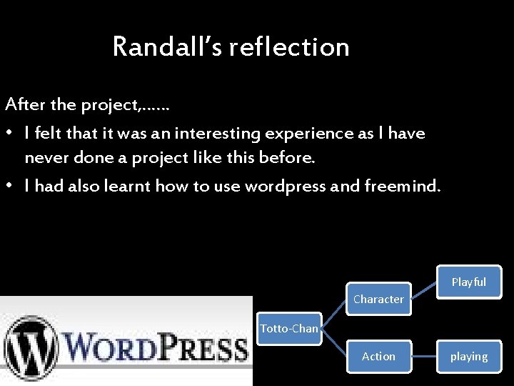 Randall’s reflection After the project, …… • I felt that it was an interesting