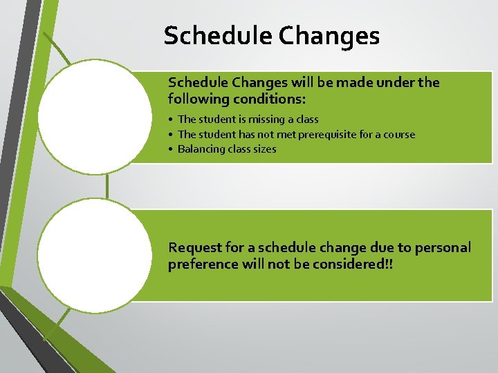 Schedule Changes will be made under the following conditions: • The student is missing Schedule Changes will be made under the following conditions: • The student is missing