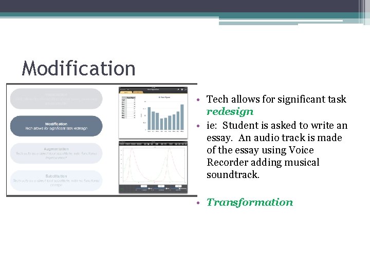 Modification • Tech allows for significant task redesign • ie: Student is asked to