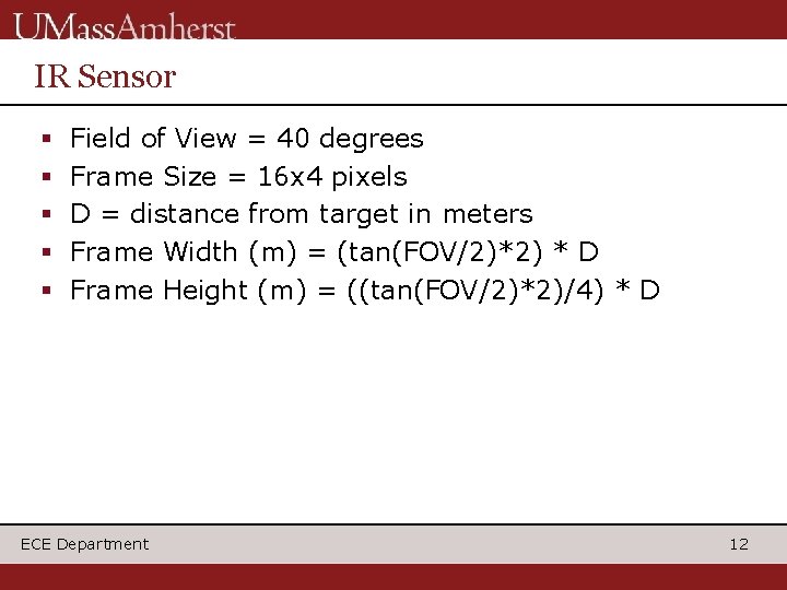 IR Sensor Field of View = 40 degrees Frame Size = 16 x 4 IR Sensor Field of View = 40 degrees Frame Size = 16 x 4