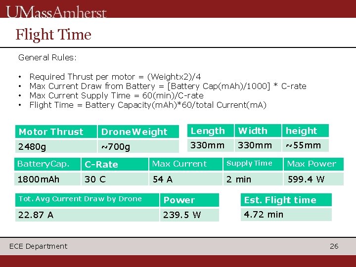 Flight Time General Rules: • • Required Thrust per motor = (Weightx 2)/4 Max Flight Time General Rules: • • Required Thrust per motor = (Weightx 2)/4 Max