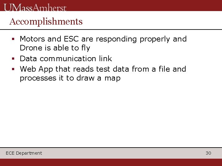 Accomplishments Motors and ESC are responding properly and Drone is able to fly Data Accomplishments Motors and ESC are responding properly and Drone is able to fly Data