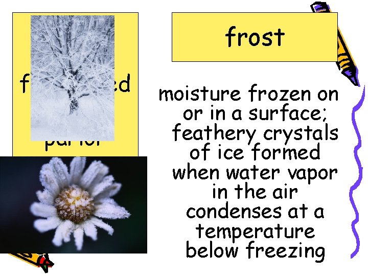 draft etched fascinated frost parlor terror timid frost moisture frozen on or in a