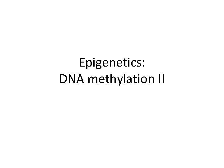 Epigenetics: DNA methylation II 