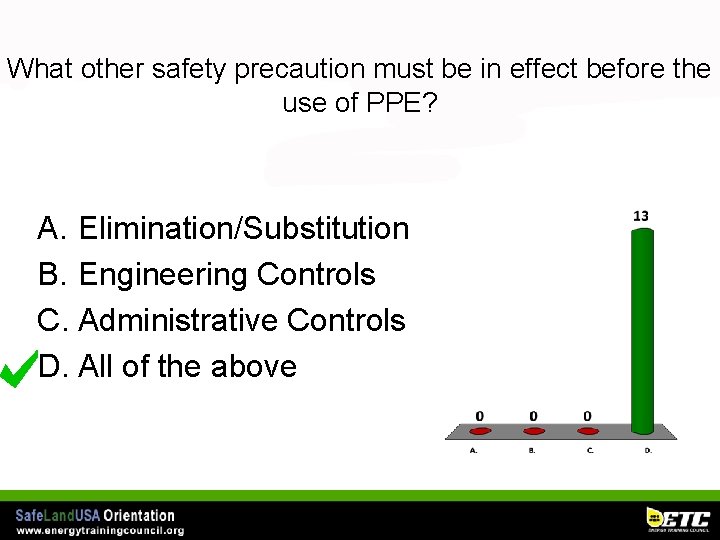 What other safety precaution must be in effect before the use of PPE? A.