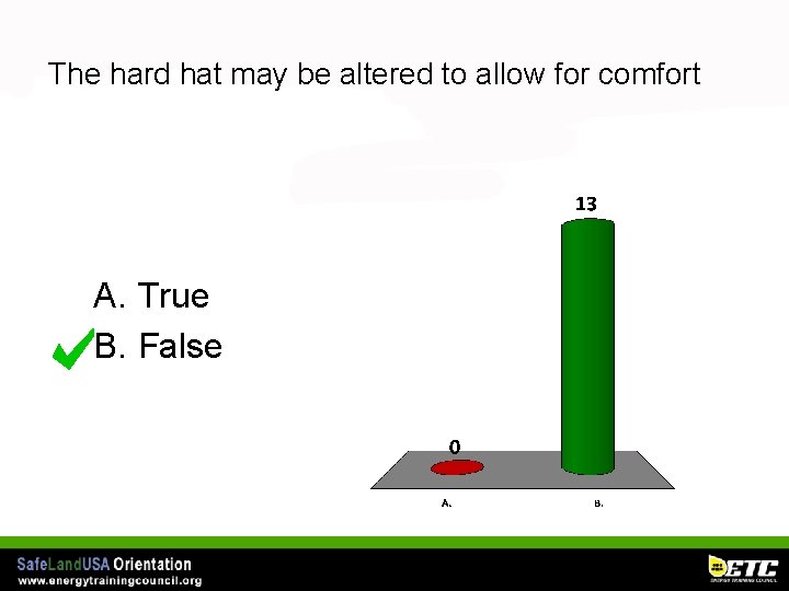 The hard hat may be altered to allow for comfort A. True B. False