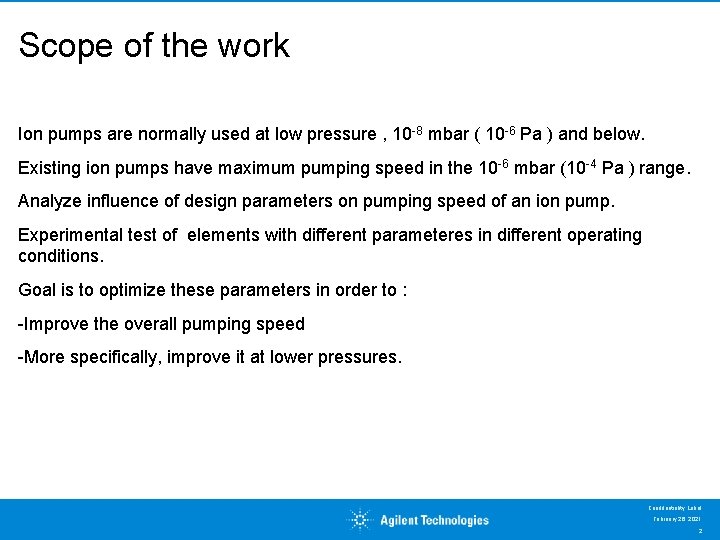 Scope of the work Ion pumps are normally used at low pressure , 10
