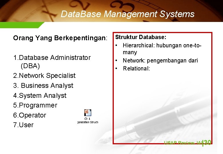 Data. Base Management Systems Orang Yang Berkepentingan: 1. Database Administrator (DBA) 2. Network Specialist