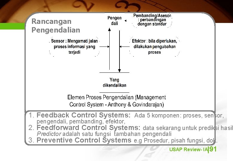 Rancangan Pengendalian 1. Feedback Control Systems: Ada 5 komponen: proses, sensor, pengendali, pembanding, efektor,