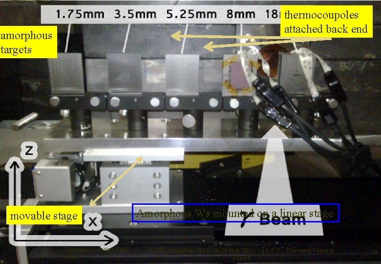 pictures amorphous thermocoupoles attached back end targets movable stage Tsuyoshi Suwada/KEKB Linac Amorphous Ws pictures amorphous thermocoupoles attached back end targets movable stage Tsuyoshi Suwada/KEKB Linac Amorphous Ws