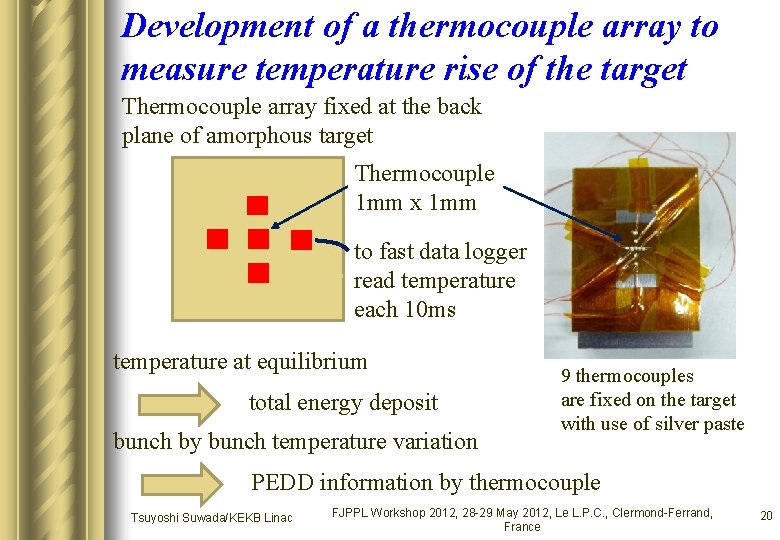 Development of a thermocouple array to measure temperature rise of the target Thermocouple array Development of a thermocouple array to measure temperature rise of the target Thermocouple array