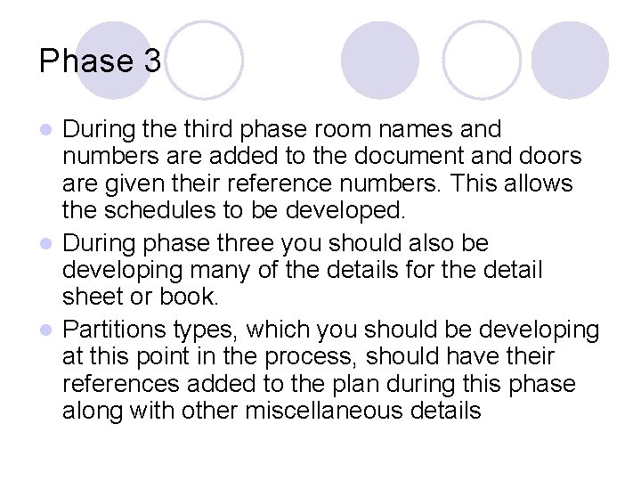 Phase 3 During the third phase room names and numbers are added to the