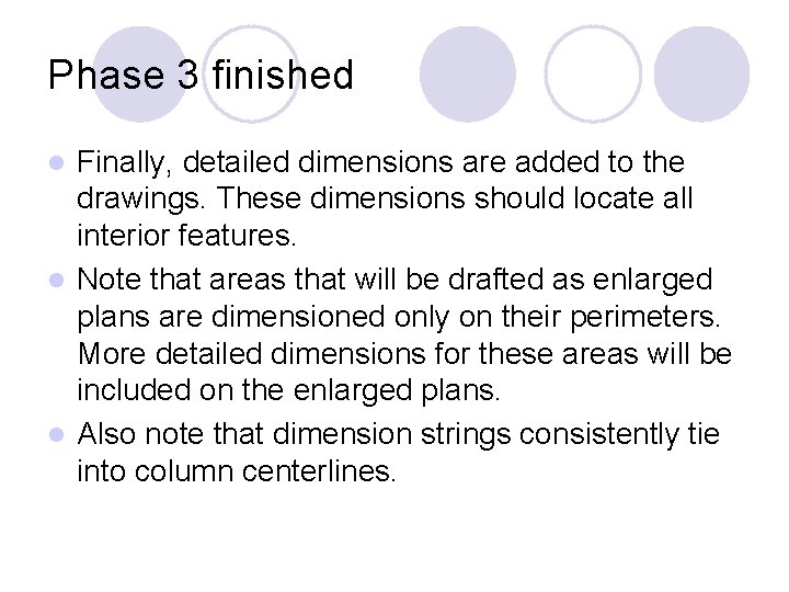 Phase 3 finished Finally, detailed dimensions are added to the drawings. These dimensions should