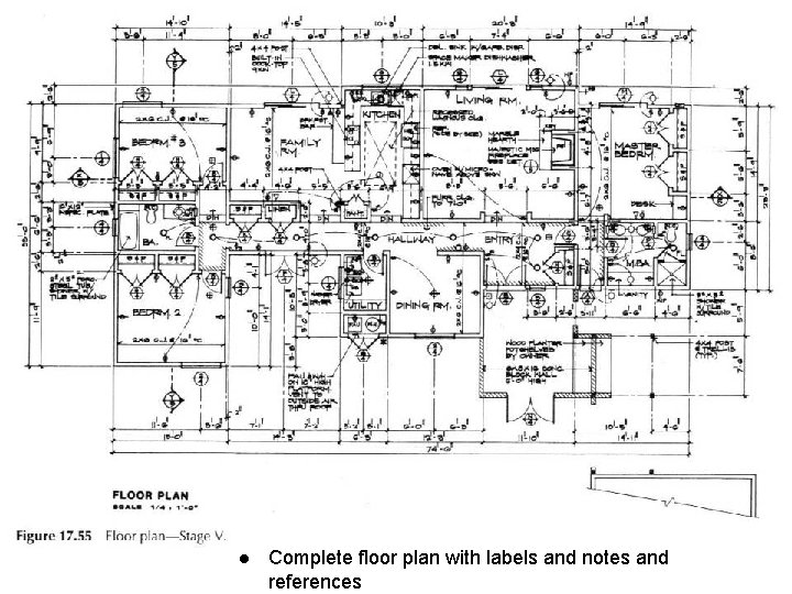 l Complete floor plan with labels and notes and references 