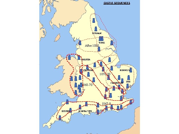 CASTLE SEQUENCES DURHAM YORK After 1080 CHESTER STAFFORD NORWICH 1070 -80 1068 -70 CAMBRIDGE