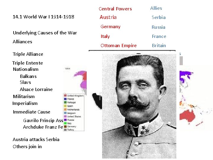 14. 1 World War I 1914 -1918 Underlying Causes of the War Alliances Central