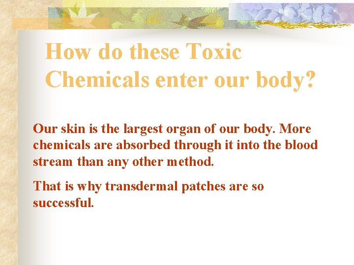 How do these Toxic Chemicals enter our body? Our skin is the largest organ