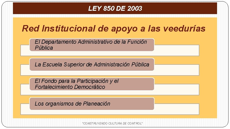 LEY 850 DE 2003 Red Institucional de apoyo a las veedurías El Departamento Administrativo