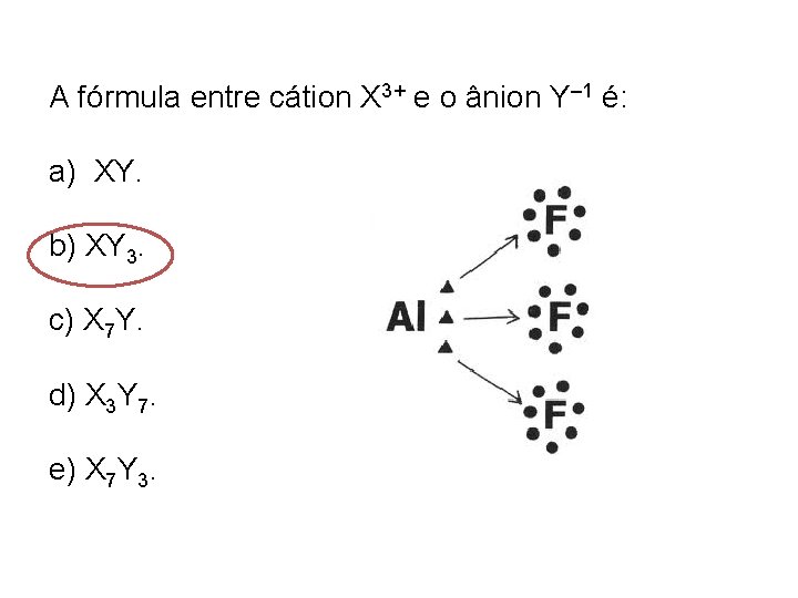 A fórmula entre cátion X 3+ e o ânion Y– 1 é: a) XY.