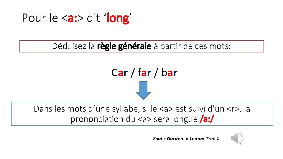 Pour le <a: > dit ‘long’ Déduisez la règle générale à partir de ces