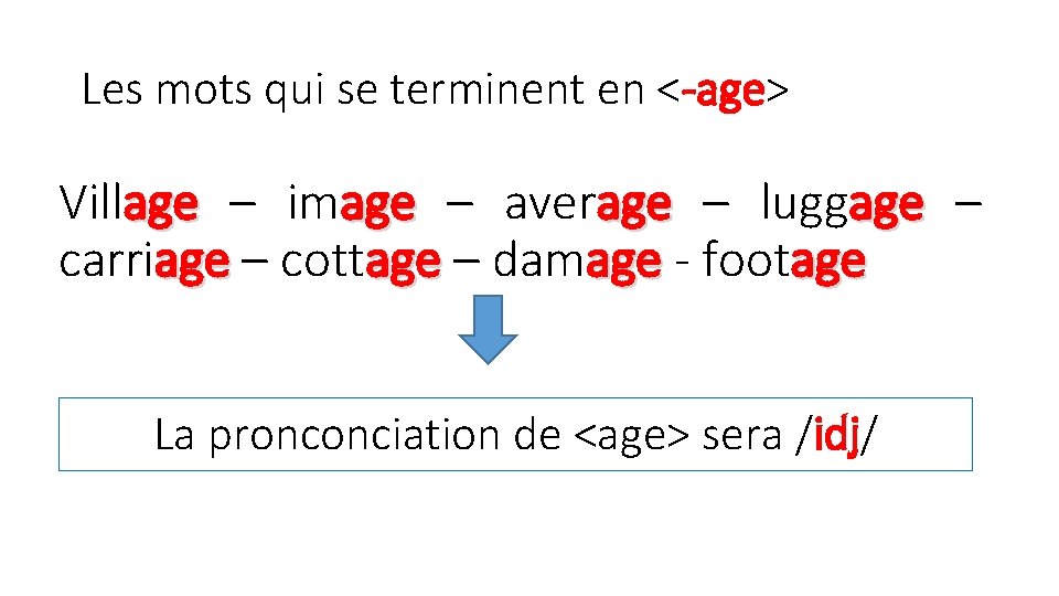 Les mots qui se terminent en <-age> Village – image – average – luggage