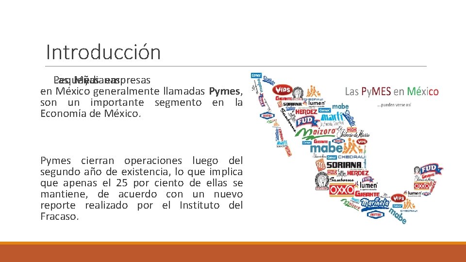 Introducción Pequeñas Las Medianas y empresas en México generalmente llamadas Pymes, son un importante