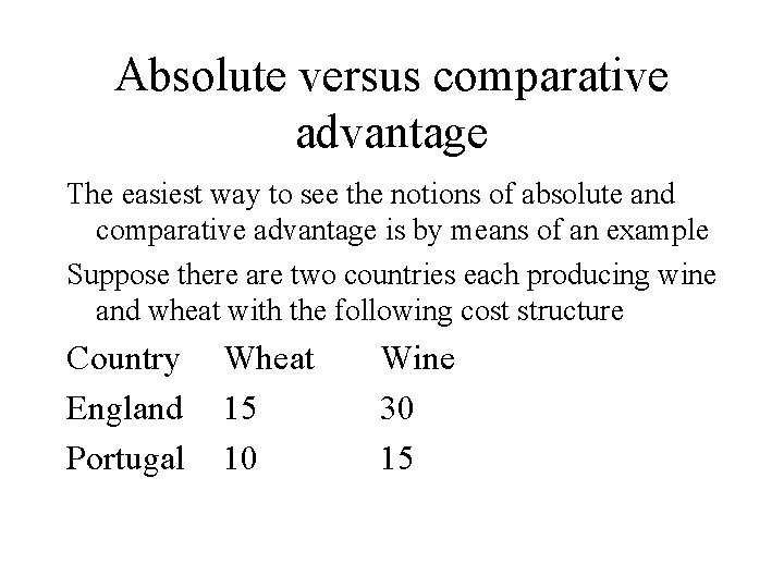 Absolute versus comparative advantage The easiest way to see the notions of absolute and