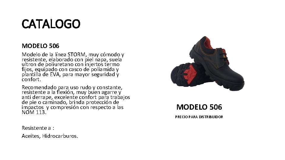 CATALOGO MODELO 506 Modelo de la línea STORM, muy cómodo y resistente, elaborado con
