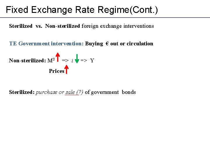 Fixed Exchange Rate Regime(Cont. ) Sterilized vs. Non-sterilized foreign exchange interventions TE Government intervention: