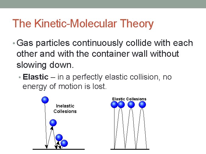 The Kinetic-Molecular Theory • Gas particles continuously collide with each other and with the