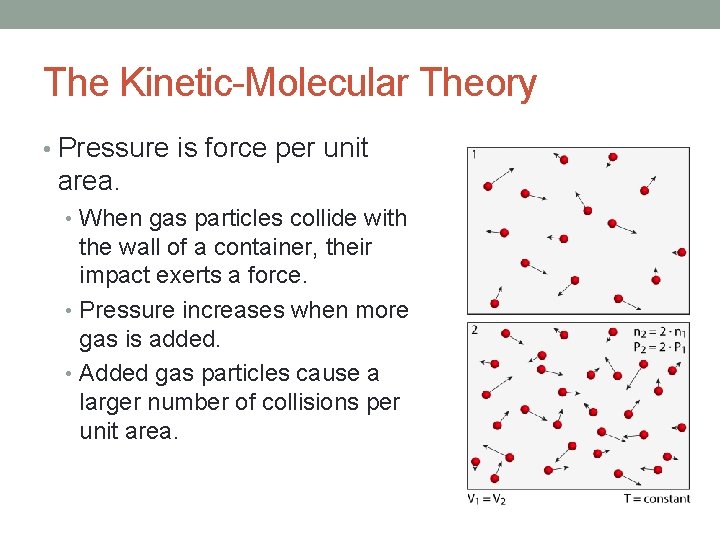 The Kinetic-Molecular Theory • Pressure is force per unit area. • When gas particles