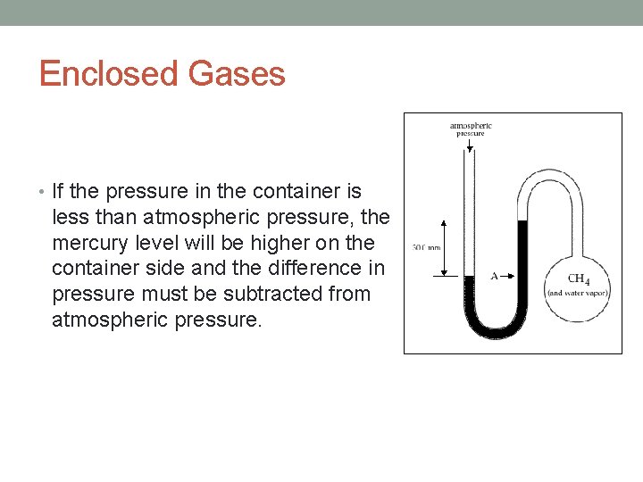 Enclosed Gases • If the pressure in the container is less than atmospheric pressure,