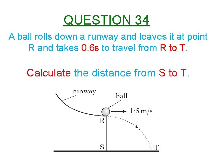 QUESTION 34 A ball rolls down a runway and leaves it at point R